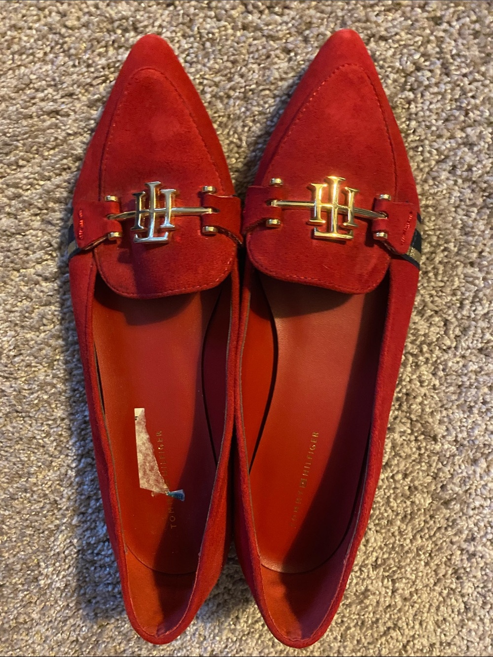 Tommy Hilfiger Red Suede Pointed Toe Loafers